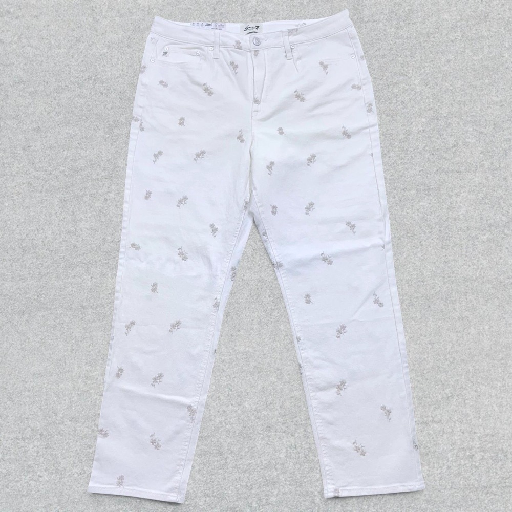 Seven 7 90's Straight Jeans Womens 14 White Floral Embroidered High Rise NEW